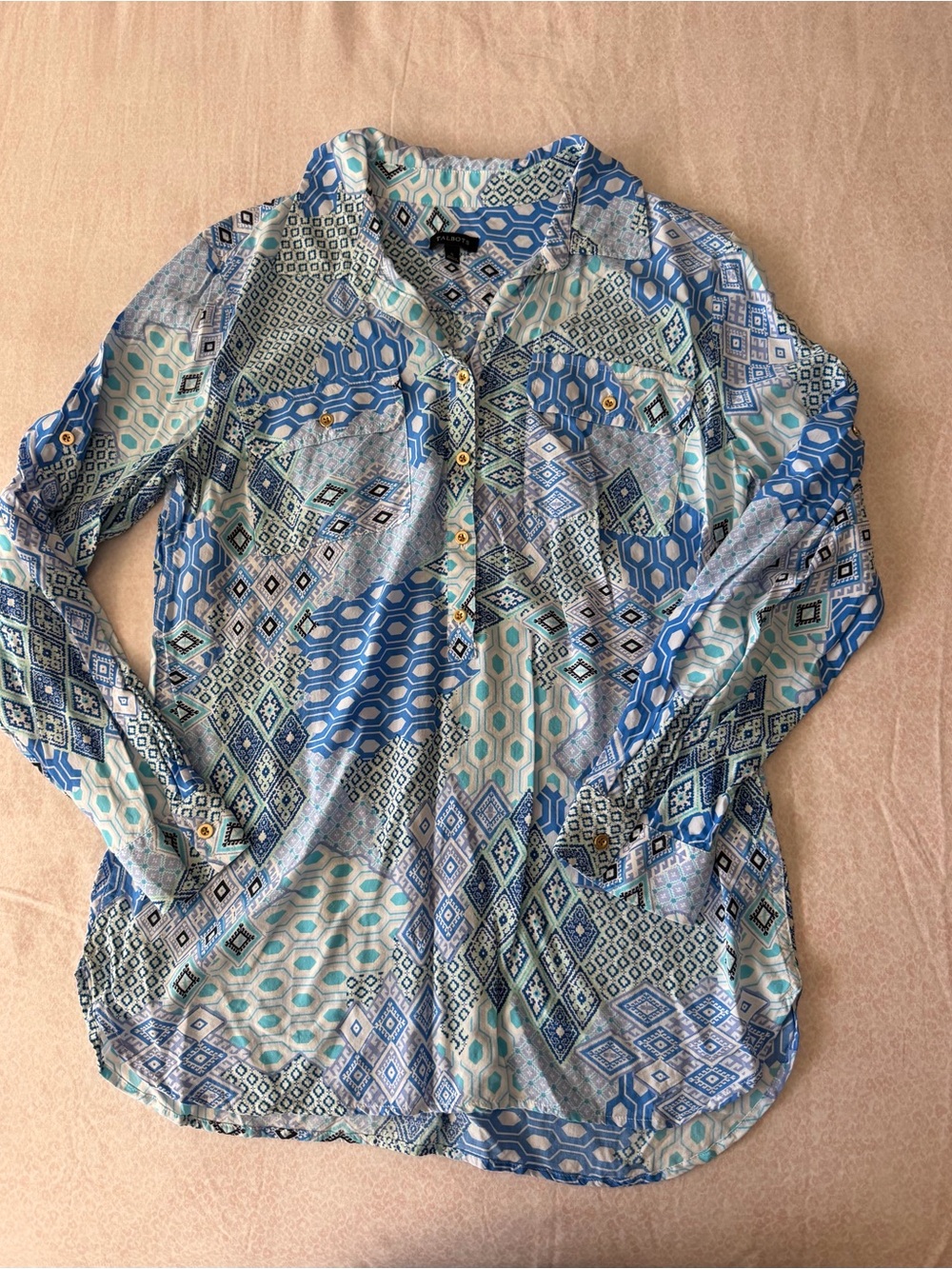 Talbots Blue and Aqua Geometric Shirt